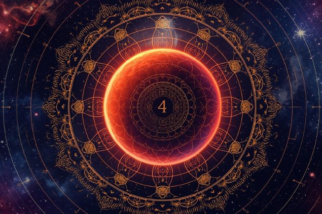 Imagem de Marte dentro de uma mandala astrológica com o número 4 no centro.
