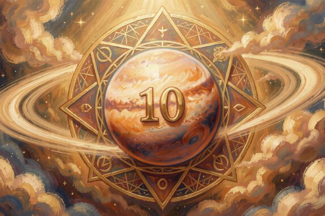 Imagem do planeta Vênus dentro de uma mandala astrológica com o número 10 no centro