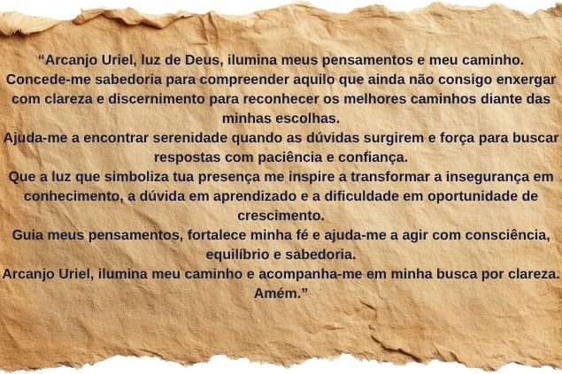Imagem de um pergaminho com a oração do Arcanjo Uriel.