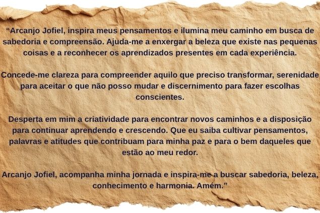Imagem de um pergaminho com a oração do Arcanjo Jofiel.