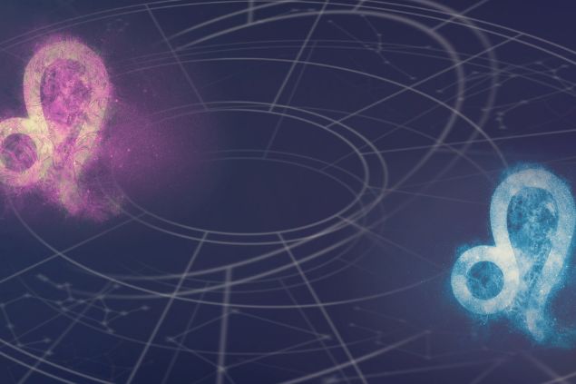 Allexxandar / Getty Images / Canva Imagem de dois elementos do signo de leão nas cores rosa e azul.