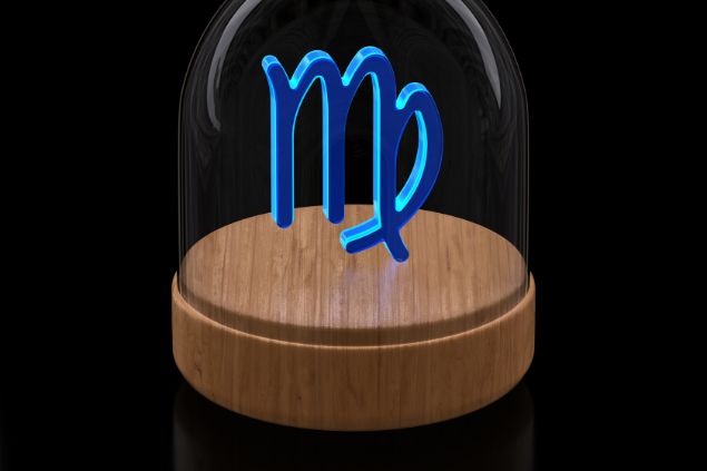 Roydee / Getty Images Signature / Canva Imagem do logo iluminado do signo de virgem dentro de uma cúpula de vidro.