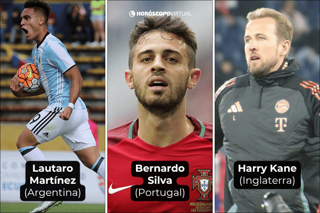 Montagem com os jogadores: (1) Lautaro Martínez (2) Bernardo Silva (3) Harry Kane.
