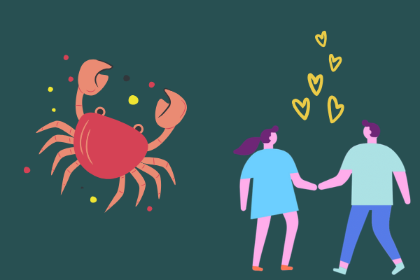 Ilustração de símbolo de câncer com casal apaixonado