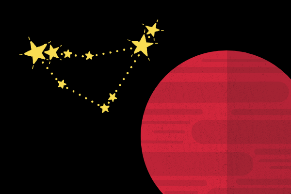 Ilustração de constelação de capricórnio e planeta marte