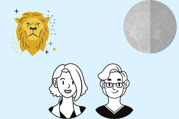 Ilustração de Leão, mulher, homem e mercúrio