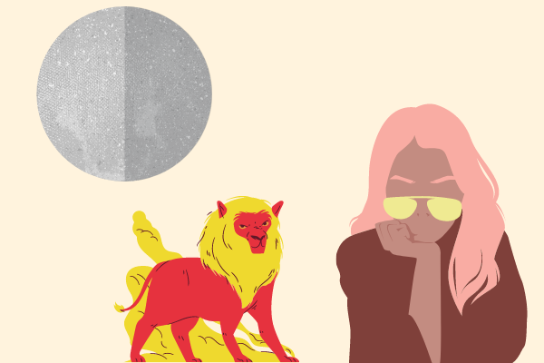 Ilustração de mercúrio, leão e mulher minimalista