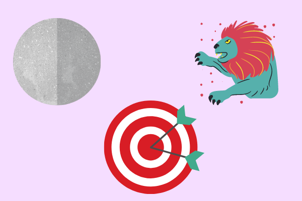 Ilustração de mercúrio, leão e alvo com flecha no meio