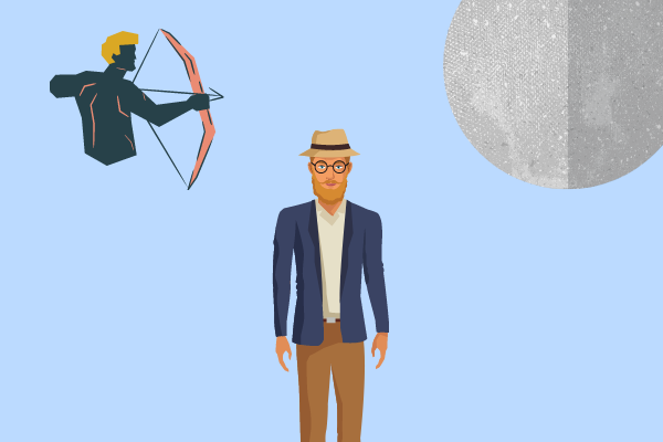 Ilustração de sagitário, homem e planeta mercúrio