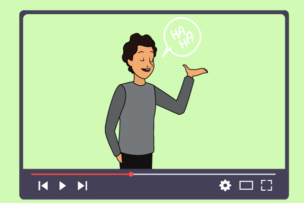 Ilustração de homem dando risada conversando com borda do youtube