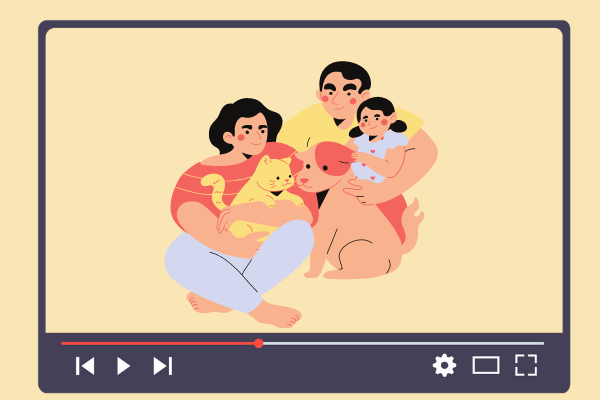 Ilustração de família unida com borda do youtube