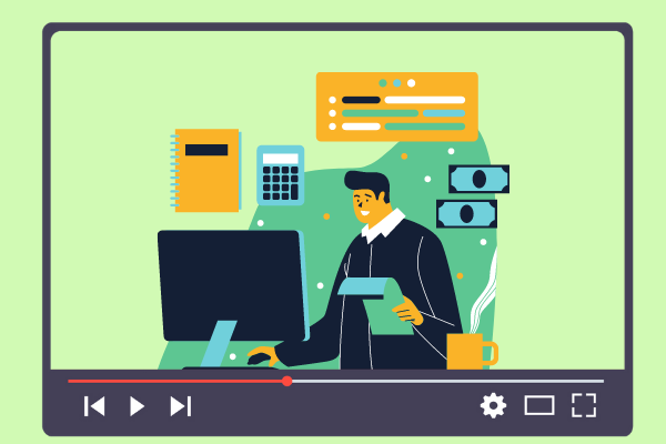 Ilustração de homem de negócios com borda do yotube