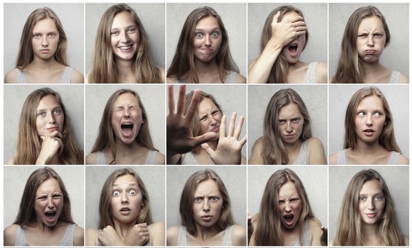 Sequência de fotos de garota com várias expressões diferentes
