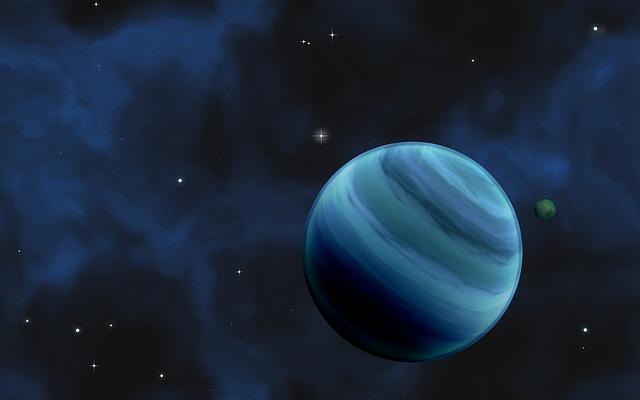Ilustração de exoplaneta azul.