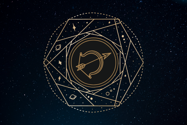 Ilustração do signo de Sagitário sobre o céu estrelado