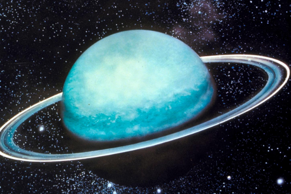 Ilustração do planeta Urano visto do espaço.