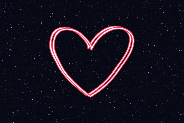 Ilustração de um coração sobre o céu estrelado