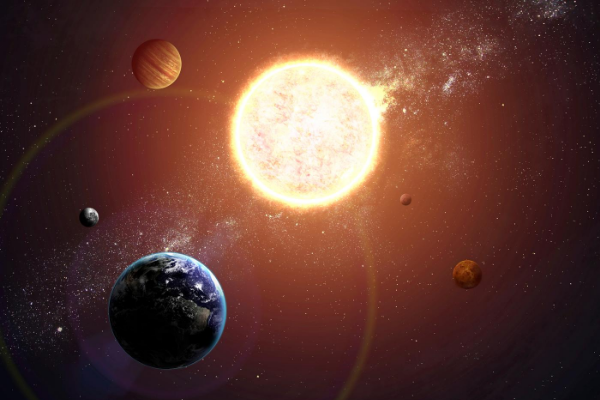 Ilustração dos planetas do sistema solar ao redor do sol