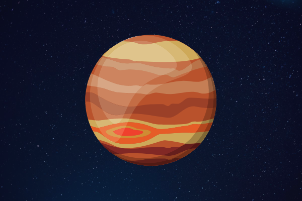 Ilustração do planeta Júpiter visto do espaço