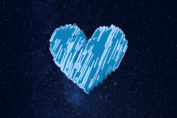 Ilustração de um coração sobre o céu estrelado