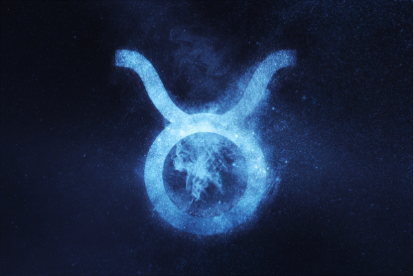 Ilustração do símbolo de Touro brilhando no céu estrelado