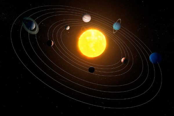 Ilustração do sistema solar visto do espaço