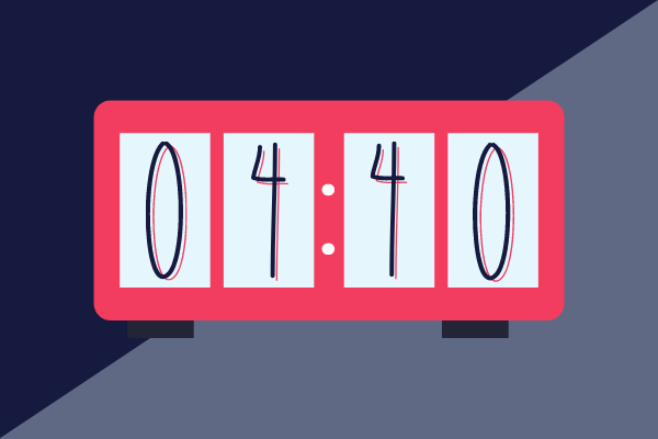 Ilustração de um relógio digital marcando o horário 04:40