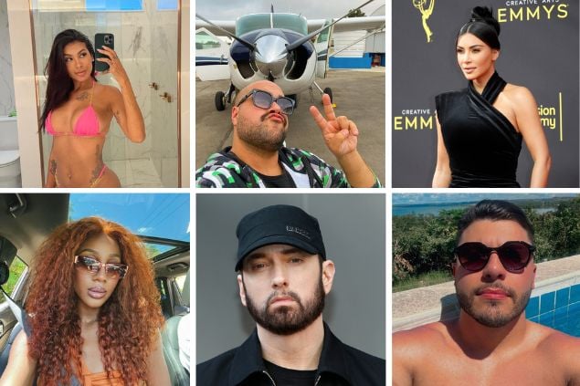Grid: Pocah, Tiago Abravanel, Kim Kardashian, Camilla de Lucas, Eminem, Murilo Huff.