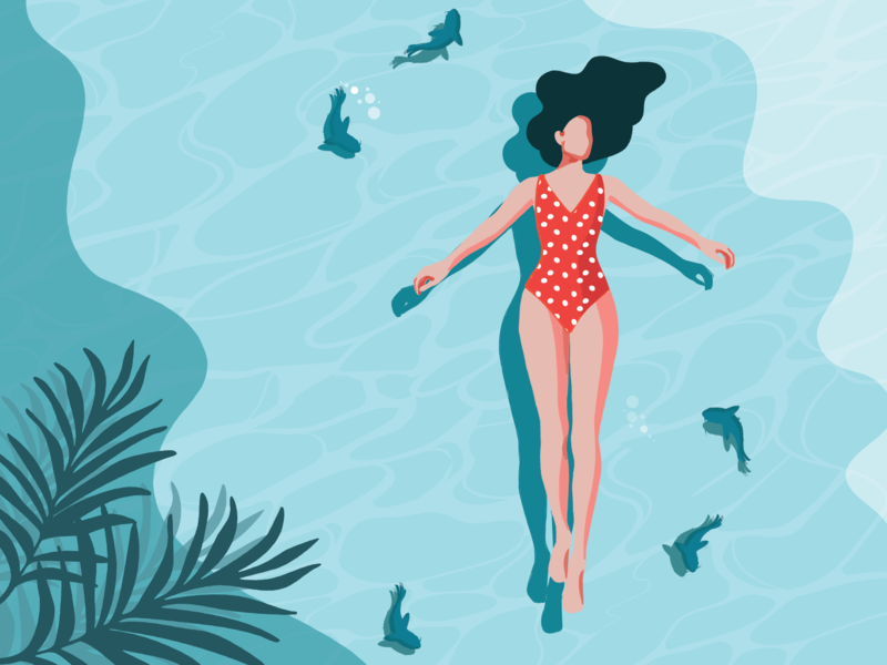 Ilustração de uma mulher na piscina.