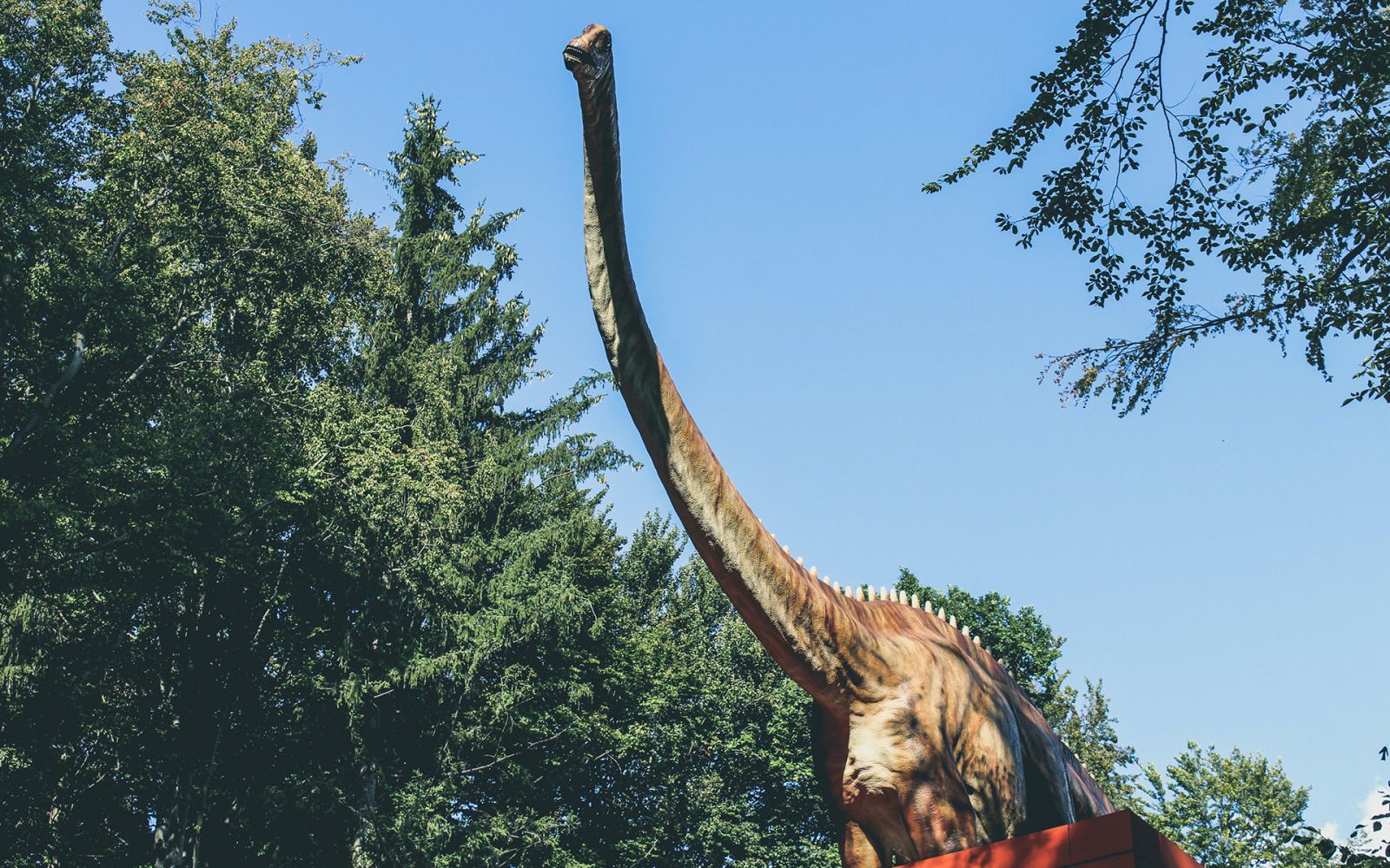 Dinossauro ao lado de uma árvore
