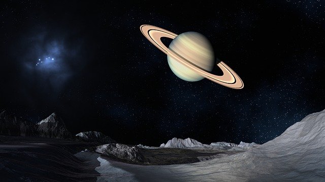 Planeta saturno no meio do universo