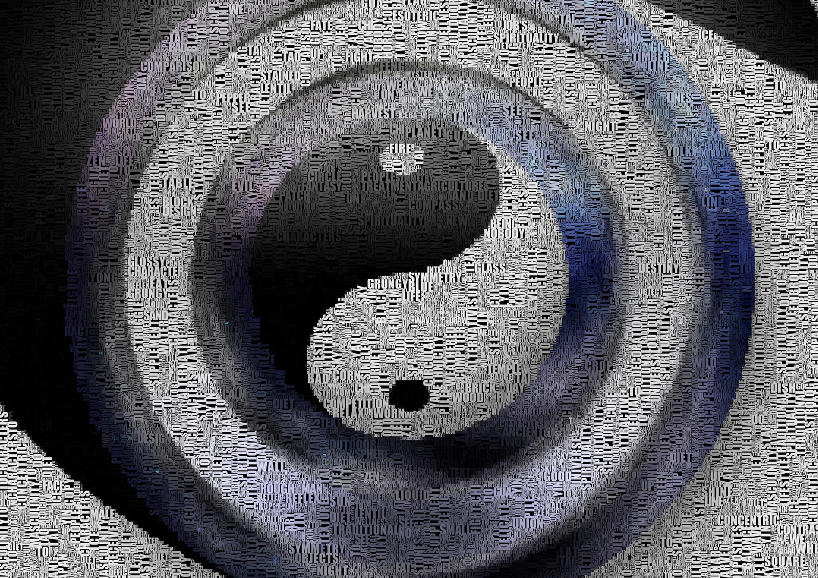 Símbolo de Yin Yang formado por pequenas palavras.