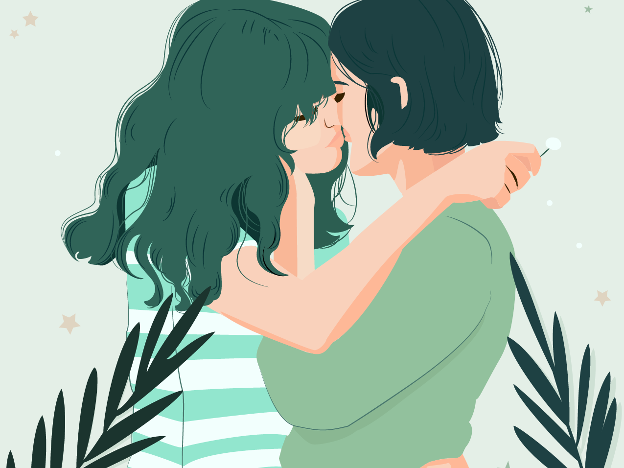 Ilustração de duas mulheres se beijando